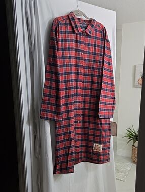 Esleep Vintage Unisex Plaid Flannel Pajamas Shirt - Red/Navy